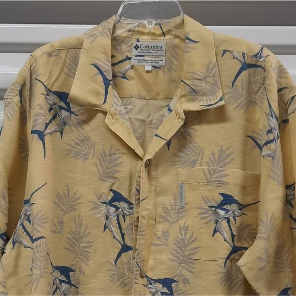 Columbia Mens Shirt Size Large Yellow Button Front Short Sleeve Cotton Casual - Picture 3 of 7